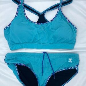 TYR Aqua and Black Two-Piece Swimsuit